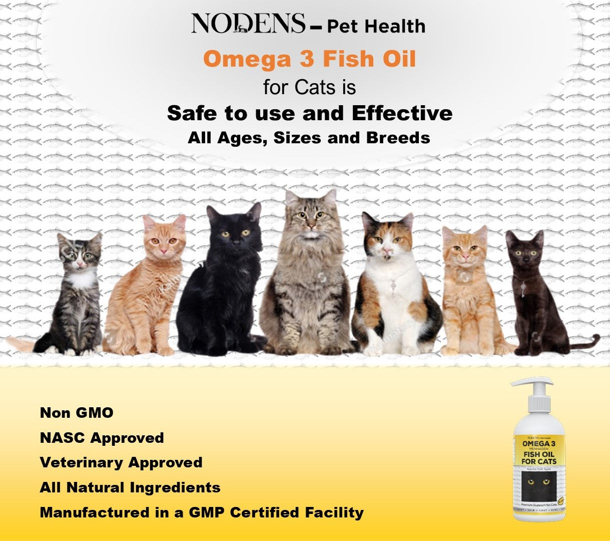 Nodens Omega 3 for Cats, Natural DPA+EPA+DHA Fatty Acids for healthy skin & shiny coat, improved immunity, joint support, reduced allergies - pure menhaden fish oil for cats of all ages