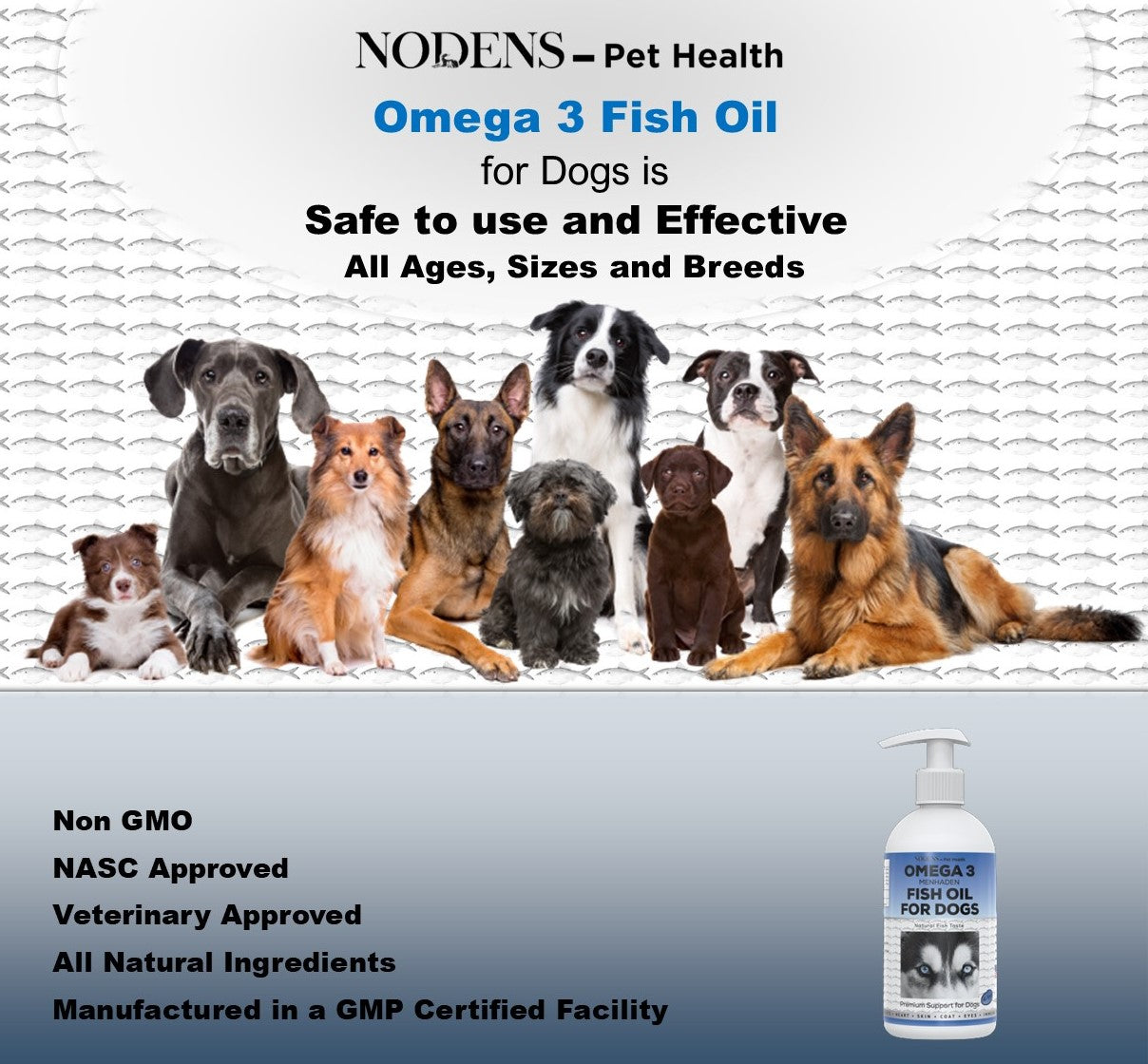 Nodens Omega 3 for Dogs, Natural DPA+EPA+DHA Fatty Acids for healthy skin & shiny coat, improved immunity, joint support, reduced allergies - pure menhaden fish oil for dogs of all ages
