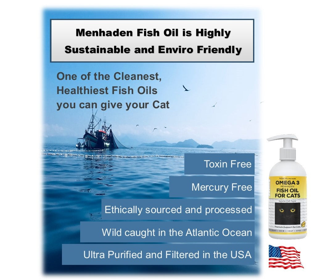 Nodens Omega 3 for Cats, Natural DPA+EPA+DHA Fatty Acids for healthy skin & shiny coat, improved immunity, joint support, reduced allergies - pure menhaden fish oil for cats of all ages